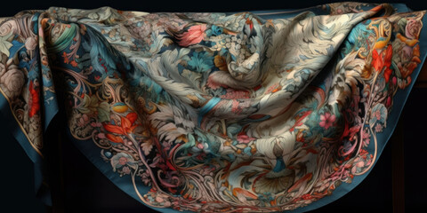 Tela de lujo, pañuelo de seda con estampado japones, creado con IA generativa - obrazy, fototapety, plakaty