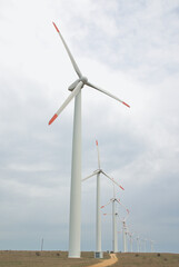 Wind turbines farm that provide enough electricity. Global warming concept and green energy.