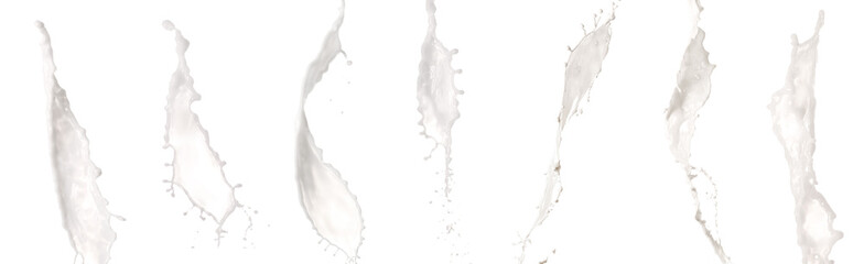 Set of milk splashes on white background