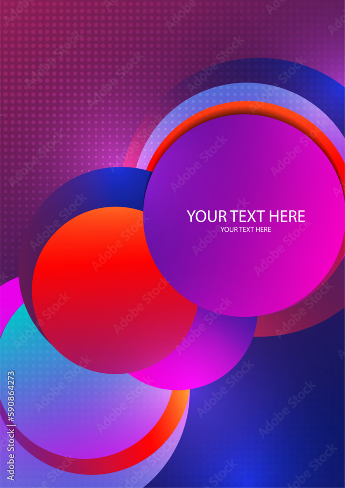 Poster colorful overlapping circles, modern abstract composition with shadows and text. geometric backgroun
