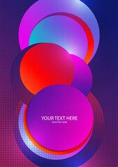 Colorful overlapping circles, modern abstract composition with shadows and text. Geometric background.