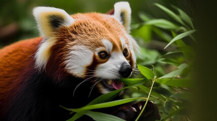 Red Panda Eating Bamboo Leaves