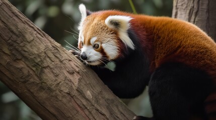 Red Panda Climbing on a Tree Trunk