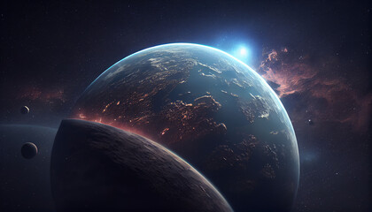 Fototapeta na wymiar Space scene with earth in starry sky Ai generated image