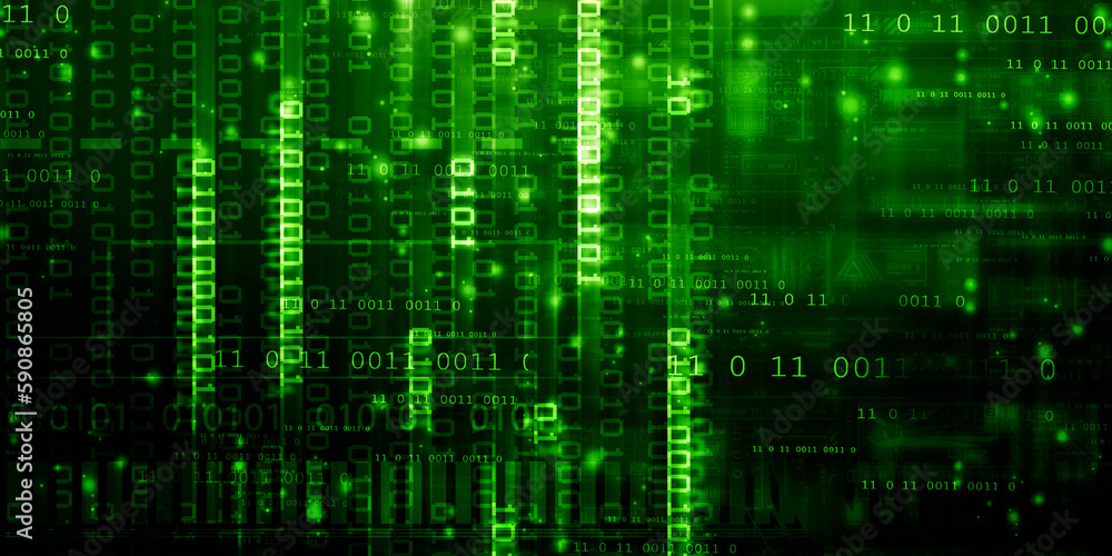 Poster 2d illustration abstract digital binary data on computer screen