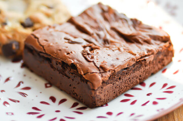 Fototapeta na wymiar brownie, chocolate cake with cookie