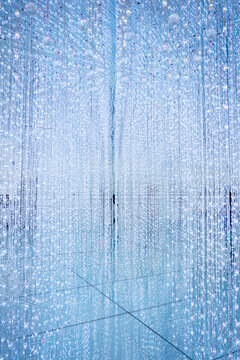 Attractive neon light strings creating a 3D space                            