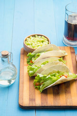 Cooking tacos with ingredients top view.