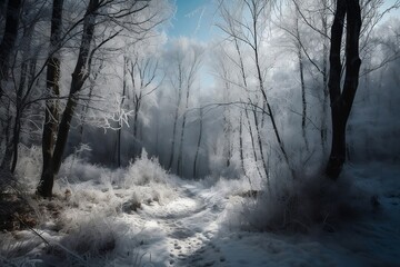 Obraz na płótnie Canvas Snowy Winter Forest with Snowfall on Background