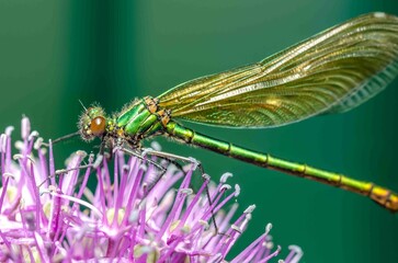 Dragonfly on a prickly purple flower.