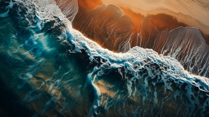 Top view aerial image from drone of an stunning beautiful sea landscape beach with turquoise water. Beautiful Sand beach with turquoise water. AI Generated