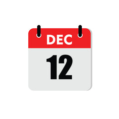 new calendar, calendar isolated on white, desktop calendar, 12 december icon with white background