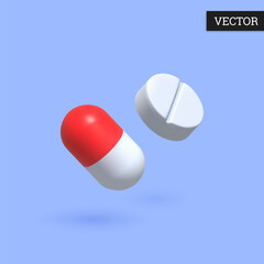 Medicine pills icon 3d. Illustration antibiotics in cartoon style. Design elements for medicine. Vector illustration.