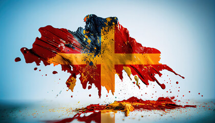 Liquid Paint Colors of Montenegro Country Flag Dripping and Explosion on White Backdrop Generative AI