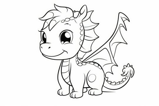 Baby dragon coloring page. Generate Ai