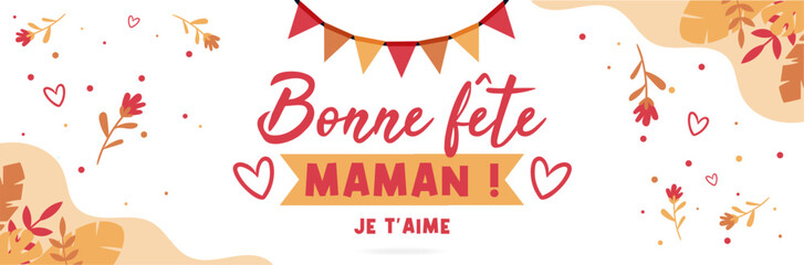 Fête des Mères - Bannière, célébration familiale - Titre et illustrations autour de la Fête des Mamans