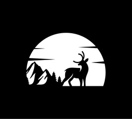 creative deer and mountain logo - vector illustration on a light background