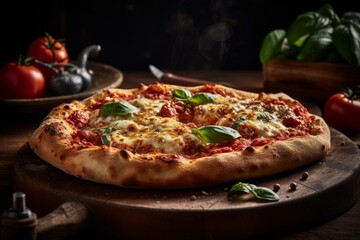 Obraz na płótnie Canvas a Neapolitan pizza on a wooden board
