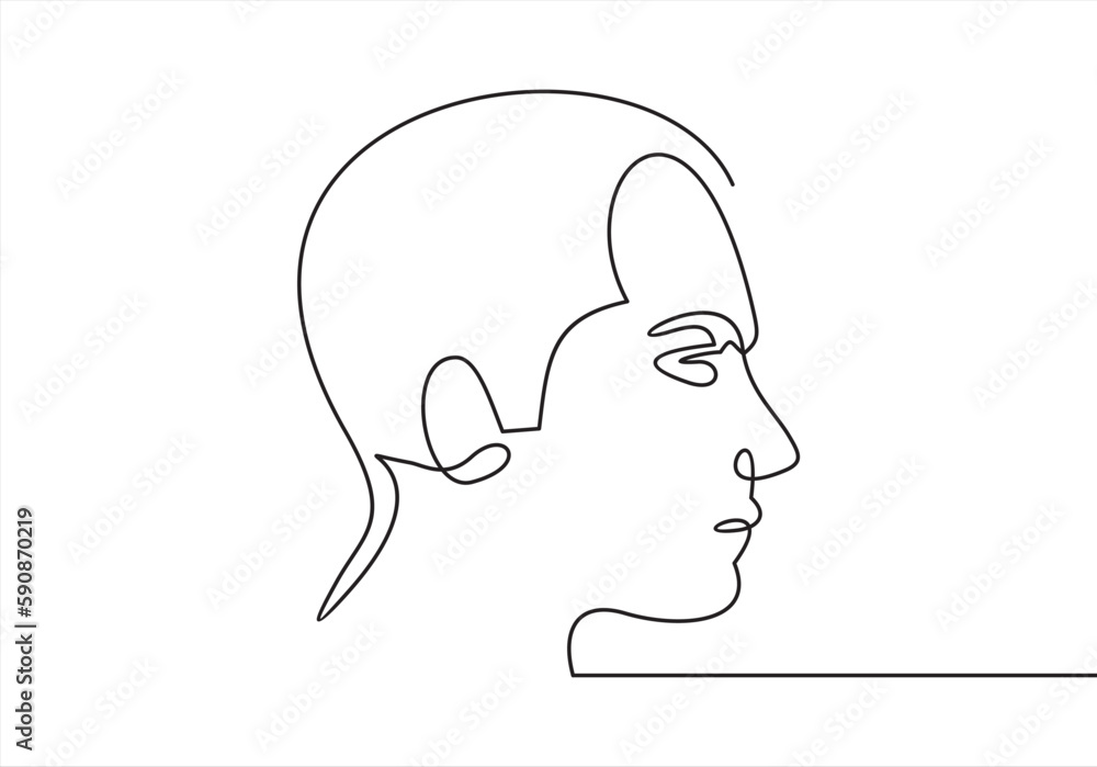 Poster head inside of the man head. continuous one line drawing