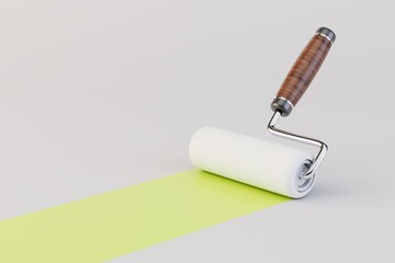 Roller paint brush on isolated white background. copy paste, copy space. 3d render
