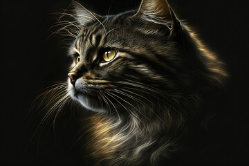 Portrait de chat persan gris, façon dessin, illustration ia générative