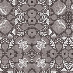 Country cottage grey intricate damask seamless pattern. 2 Tone french style background. Simple rustic fabric textile for shabby chic patchwork. 