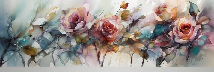 Fototapeta na wymiar Watercolor roses abstract background design, 8th march, international woman day, flowers, painting, love