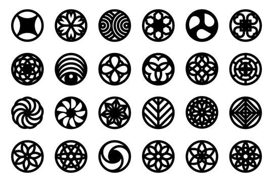 Set of decorative circle coaster for laser cutting. Round abstract geometric coaster card. Laser cut design. Vector illustration