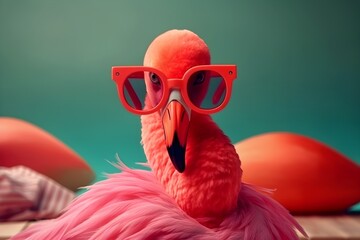 Funny fancy flamingo with sunglasses
