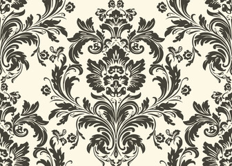 Fototapeta na wymiar Vector damask seamless pattern background. Classical luxury old fashioned damask ornament, royal victorian seamless texture for wallpapers, textile, wrapping. Exquisite floral baroque template. 