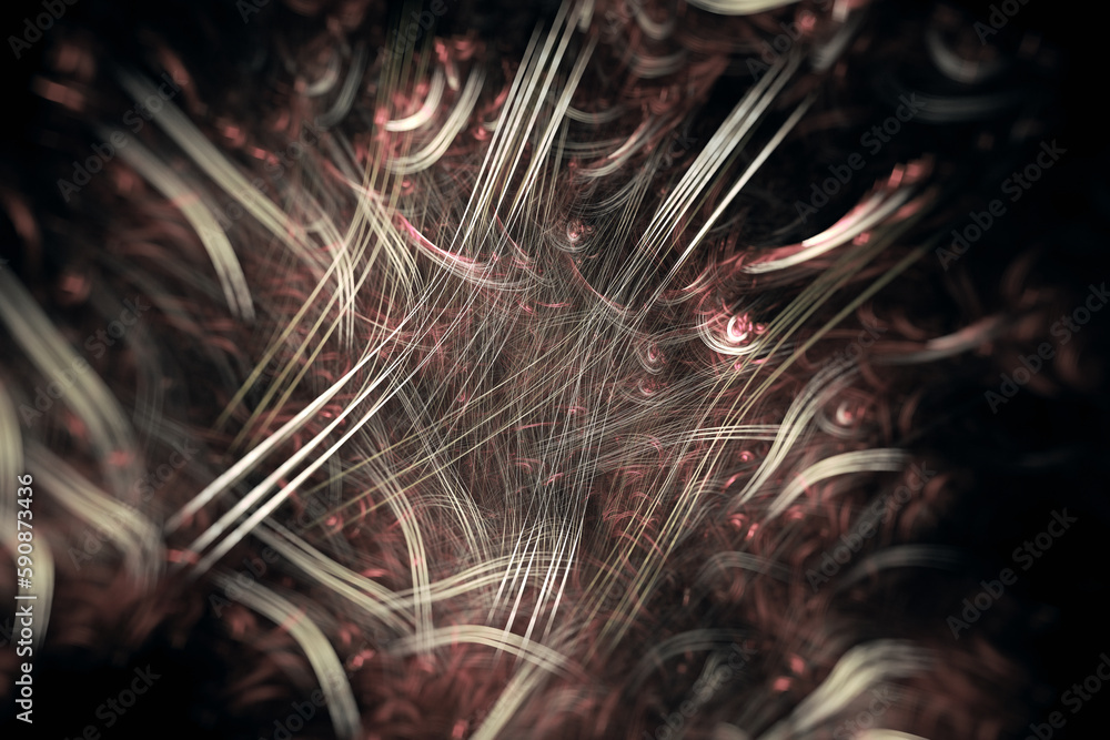 Aufkleber red yellow pattern of curved lines and waves on a black background. abstract fractal 3d rendering