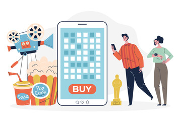 Online movie cinema buy ticket order concept. Vector graphic design illustration
