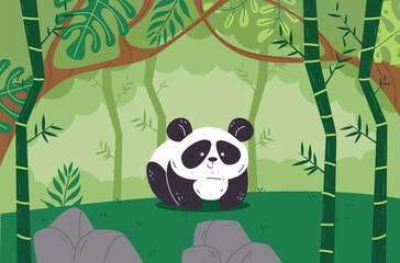 Bamboo panda forest tree jungle background concept. Vector graphic design illustration