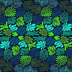 Multicolor abstract background with tropical palm leaves in Matisse style. Vector seamless pattern with Scandinavian cut out elements.