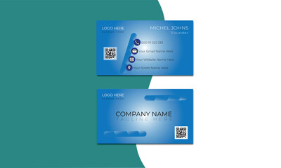 Simple and Modern business card Template design On blue Background with mixed color.