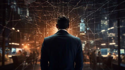 Fototapeta premium communication and networking glowing lines, technology