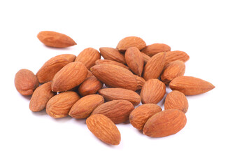 Almond on white background, close up