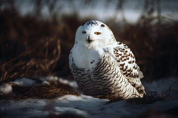 Beauty of Snowy Owl in Nature. Generative AI