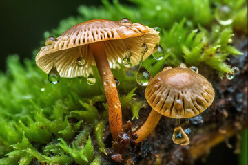 Fototapeta premium fungus on wet plant.