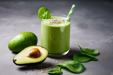 Healthy green smoothie with spinach, avocado and chia seeds, generative ai image