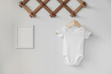 Minimalist white baby short sleeve bodysuit mockup for presentation cute sublimation designs....