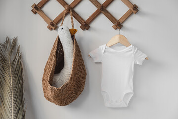 Minimalist white baby short sleeve bodysuit mockup for presentation cute sublimation designs....