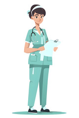Fototapeta premium Illustration of a nurse with a stethoscope on a white background, Generative AI
