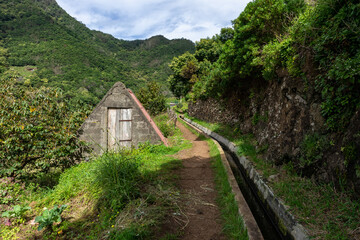Madeira. Hiking trail Vereda da Boca do Risco. Atlantic Ocean. Near Machico and Canical. Madeira Island, Portugal.
