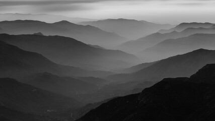 black and white mountain sunset from the Morro Rock Viewpoint inside of Sequoia National Park