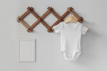 Minimalist white baby short sleeve bodysuit mockup for presentation cute sublimation designs....