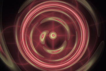 Red swirling pattern of crooked waves and shapes on a black background. Abstract fractal 3D rendering