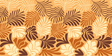 Multicolor abstract background with tropical palm leaves in Matisse style. Vector seamless pattern with Scandinavian cut out elements.