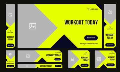 Set of body fitness training web banner template design for social media posts, editable vector eps 10 file format