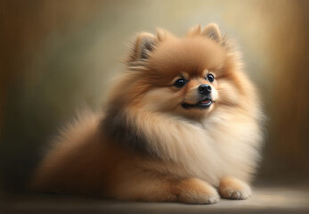 Obraz premium Watercolor pomeranian dog portrait. A painting of a dog. Generative AI 